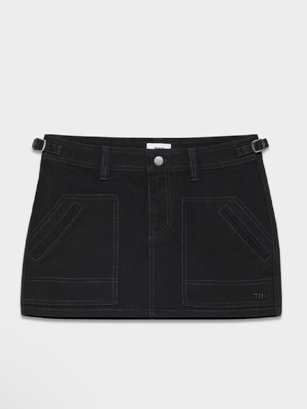 TNA Black Denim Mini Skirt with Side Buckles